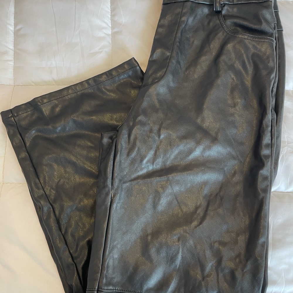 SHEIN Faux Leather Black Wide Leg Pants